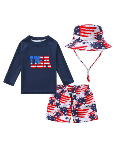 Conjunto de Traje de Baño 3 Piezas Niños UPF 50+ Bandera Americana