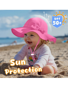 Sombrero de sol para bebé niña UPF 50+ ajustable rosa 2