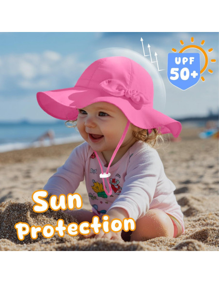 Sombrero de sol para bebé niña UPF 50+ ajustable rosa