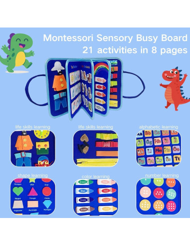 Tablero Ocupado Montessori Dinosaurio Azul 27.9x22.1cm