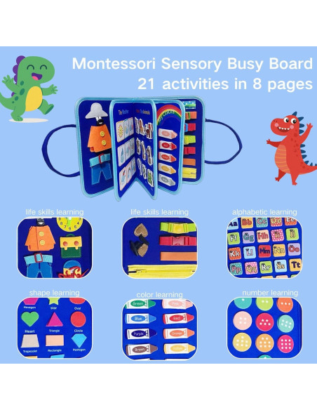 Tablero Ocupado Montessori Dinosaurio Azul 27.9x22.1cm