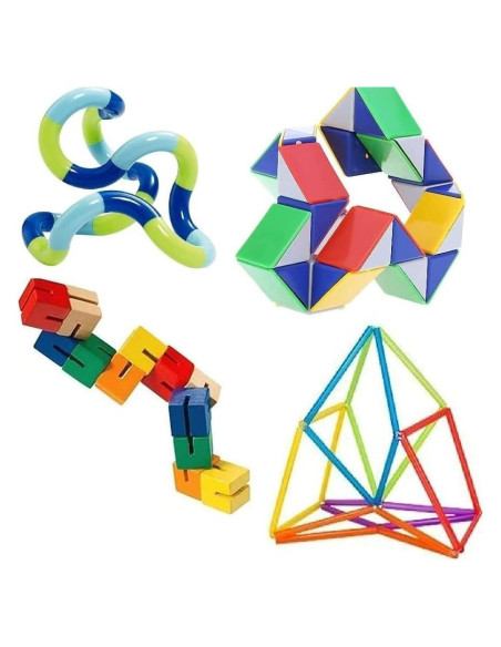 Paquete de 4 Juguetes Fidget Tangle Twister y Rompecabezas