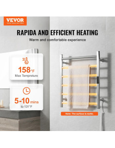 Soporte Calentador de Toallas VEVOR 6 Barras Acero Inoxidable 2