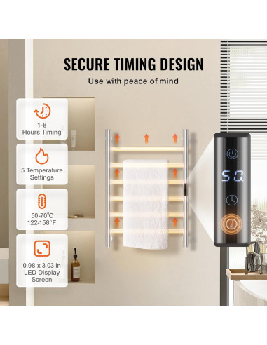 Soporte Calentador de Toallas VEVOR 6 Barras Acero Inoxidable