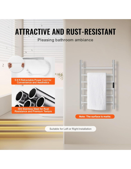 Soporte Calentador de Toallas VEVOR 6 Barras Acero Inoxidable