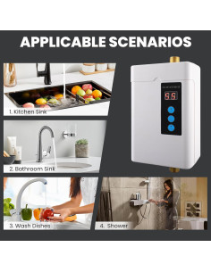 Calentador de Agua Eléctrico Sin Tanque PEKVU 3000W 110V 2