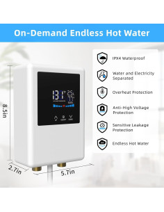 Calentador de Agua Eléctrico Sin Tanque Ganggend 5500W 110V 2