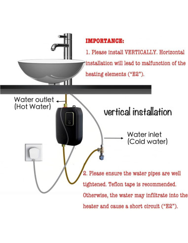 Calentador de Agua Eléctrico WQV 3000W Instantáneo Bajo Fregadero