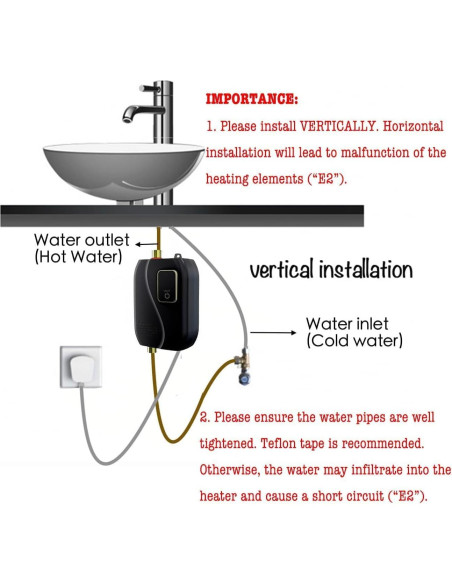 Calentador de Agua Eléctrico WQV 3000W Instantáneo Bajo Fregadero