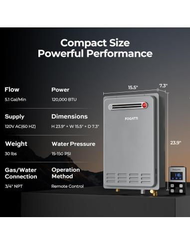 Calentador de Agua Sin Tanque FOGATTI 19.2 LPM Gas Natural