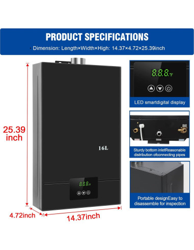 Calentador de Agua Sin Tanque Forimo 16L Gas Natural Digital