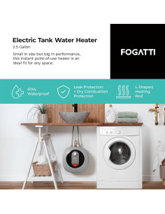 Calentador de Agua Eléctrico FOGATTI 9.46L 1440W Montaje Pared/Suelo 2