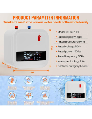 Calentador de Agua Eléctrico Forimo 1500W 4 Galones Digital