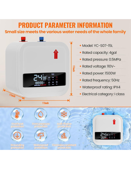 Calentador de Agua Eléctrico Forimo 1500W 4 Galones Digital