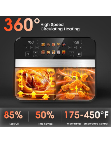 Freidora de Aire Doble Cesta Kaitol KAF03 10QT Digital 12 en 1