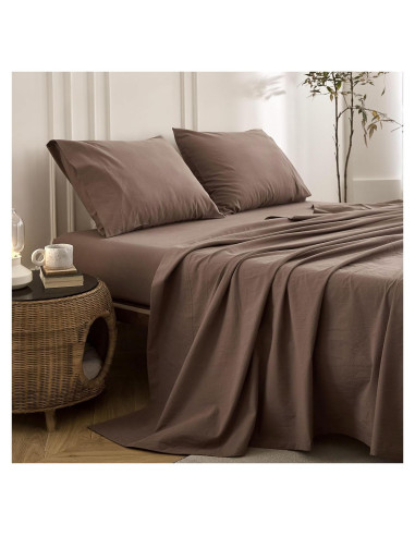 Juego de Sábanas Queen BDEAR 100% Algodón Chocolate Claro 4P