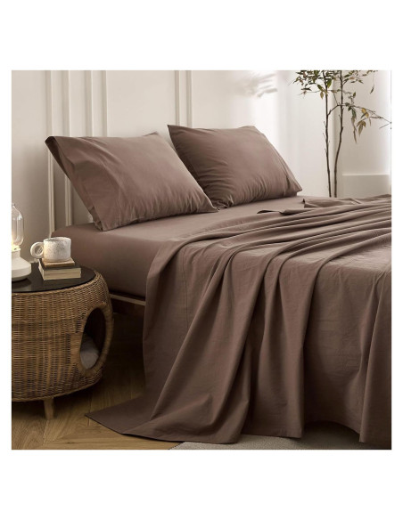 Juego de Sábanas Queen BDEAR 100% Algodón Chocolate Claro 4P