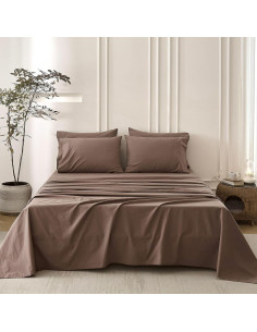 Juego de Sábanas Queen BDEAR 100% Algodón Chocolate Claro 4P 2