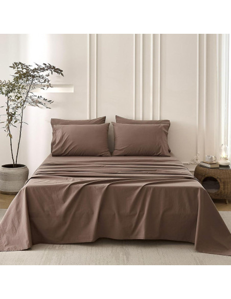 Juego de Sábanas Queen BDEAR 100% Algodón Chocolate Claro 4P