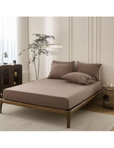 Juego de Sábanas Queen BDEAR 100% Algodón Chocolate Claro 4P