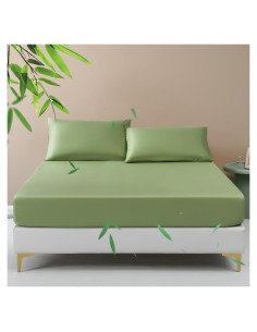 Sábana Ajustable Rey Simple&Opulence 100% Viscosa Bambú Verde Claro