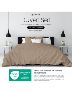 Funda de Edredón Queen Tafts 3 Piezas Viscosa Bambú Beige 2