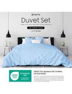 Funda de Edredón King Tafts 3 Piezas Viscosa Bambú Azul Cielo 2