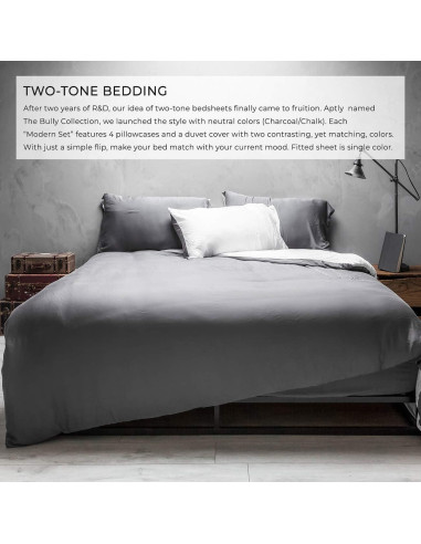 Juego de Sábanas Rey 6p Viscosa Bambú Wooflinen Gris Moderno