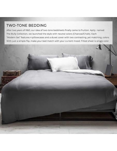 Juego de Sábanas Rey 6p Viscosa Bambú Wooflinen Gris Moderno