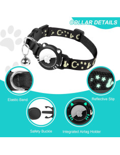 Collar para Gato AgoumLux con Soporte para AirTag Negro S 2