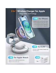Cargador Inalámbrico 3 en 1 Iseyyox para iPhone, Apple Watch y AirPods 2