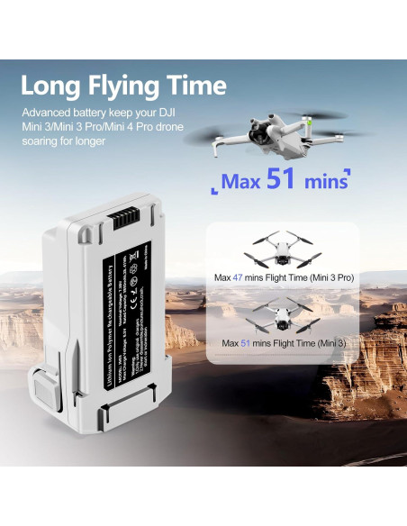 2 Baterías de Vuelo Inteligente 3850mAh + Cargador DJI Mini 3/4 Pro