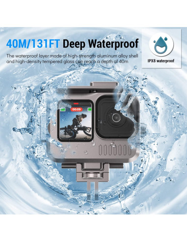 Funda Impermeable Aluminio GoPro Hero 12/11/10/9 40M Negra