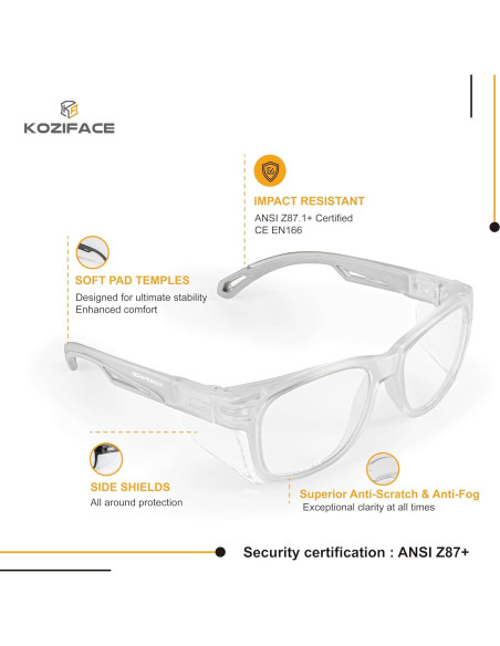 Gafas de Seguridad KOZIFACE E52C Antivaho Z87+ Lentes Claras