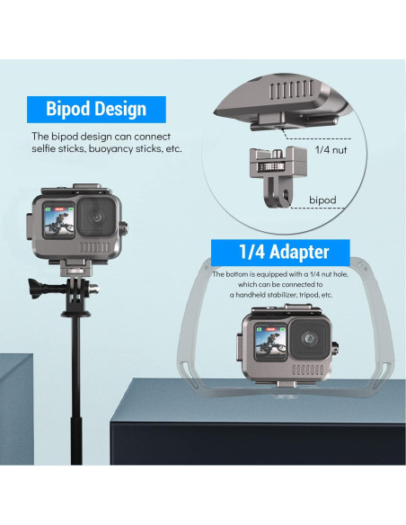 Funda Impermeable Aluminio GoPro Hero 12/11/10/9 40M Negra