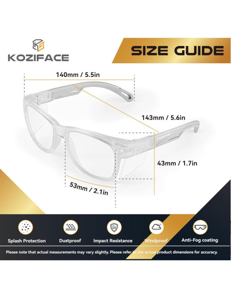 Gafas de Seguridad KOZIFACE E52C Antivaho Z87+ Lentes Claras