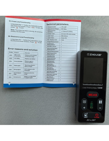 Medidor de Distancia Láser Digital ZHOUCE 60m Rango 100m