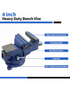 Torno de Banco Nakkaa 4" Hierro Dúctil Base Giratoria 360 2