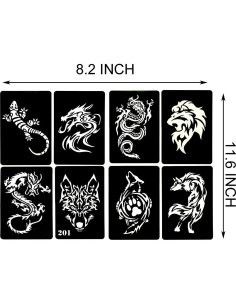 4 Plantillas de Tatuajes Temporales KOTBS A4 - 32 Patrones Animales 2