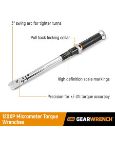 Llave de Torque Micrométrica GEARWRENCH 1/4" 30-200 in/lbs 2