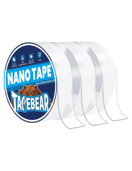 Cinta Doble Cara TAPEBEAR 2.54cm x 3Rollos 3m Alta Resistencia