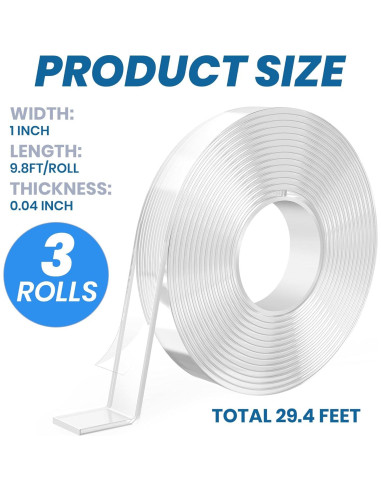 Cinta Doble Cara TAPEBEAR 2.54cm x 3Rollos 3m Alta Resistencia