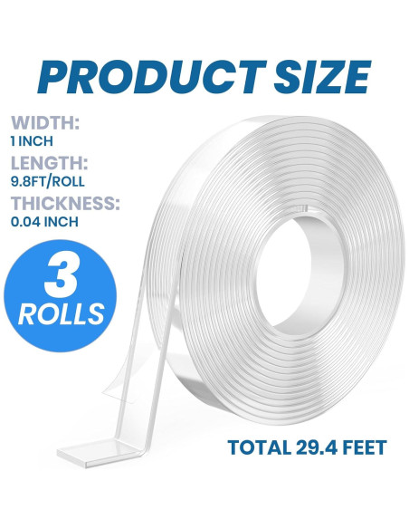 Cinta Doble Cara TAPEBEAR 2.54cm x 3Rollos 3m Alta Resistencia