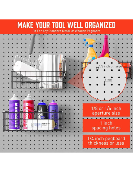 Cestas para Tablero de Clavos HORUSDY - Paquete de 4 Tamaños