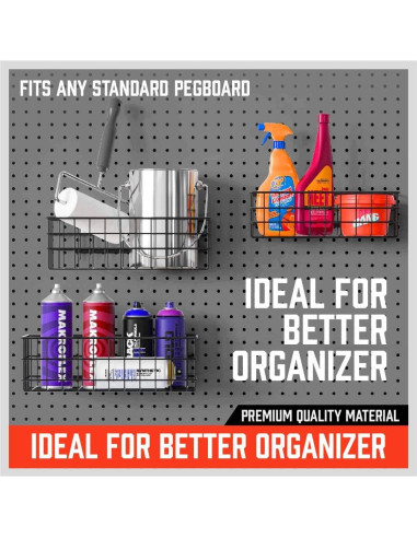 Cestas para Tablero de Clavos HORUSDY - Paquete de 4 Tamaños