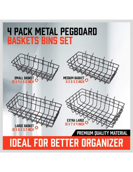 Cestas para Tablero de Clavos HORUSDY - Paquete de 4 Tamaños