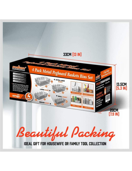 Cestas para Tablero de Clavos HORUSDY - Paquete de 4 Tamaños