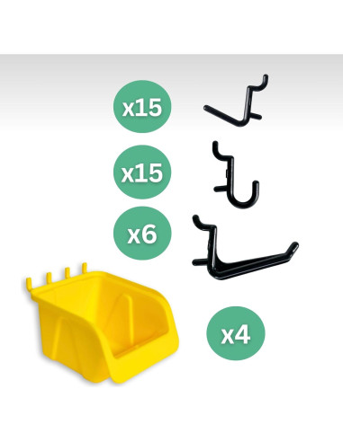 Conjunto de Bins y Ganchos WallPeg para Tablero de Clavos