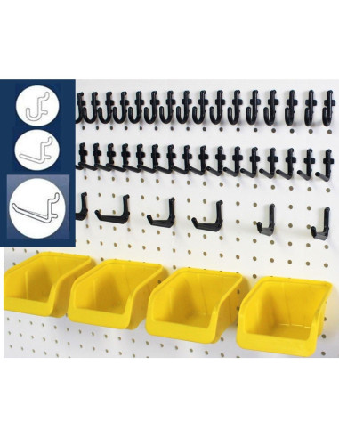Conjunto de Bins y Ganchos WallPeg para Tablero de Clavos