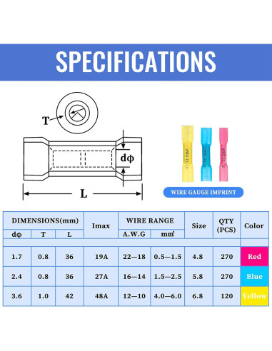 660 Conectores Termorretráctiles Qibaok Impermeables 22-10 AWG
